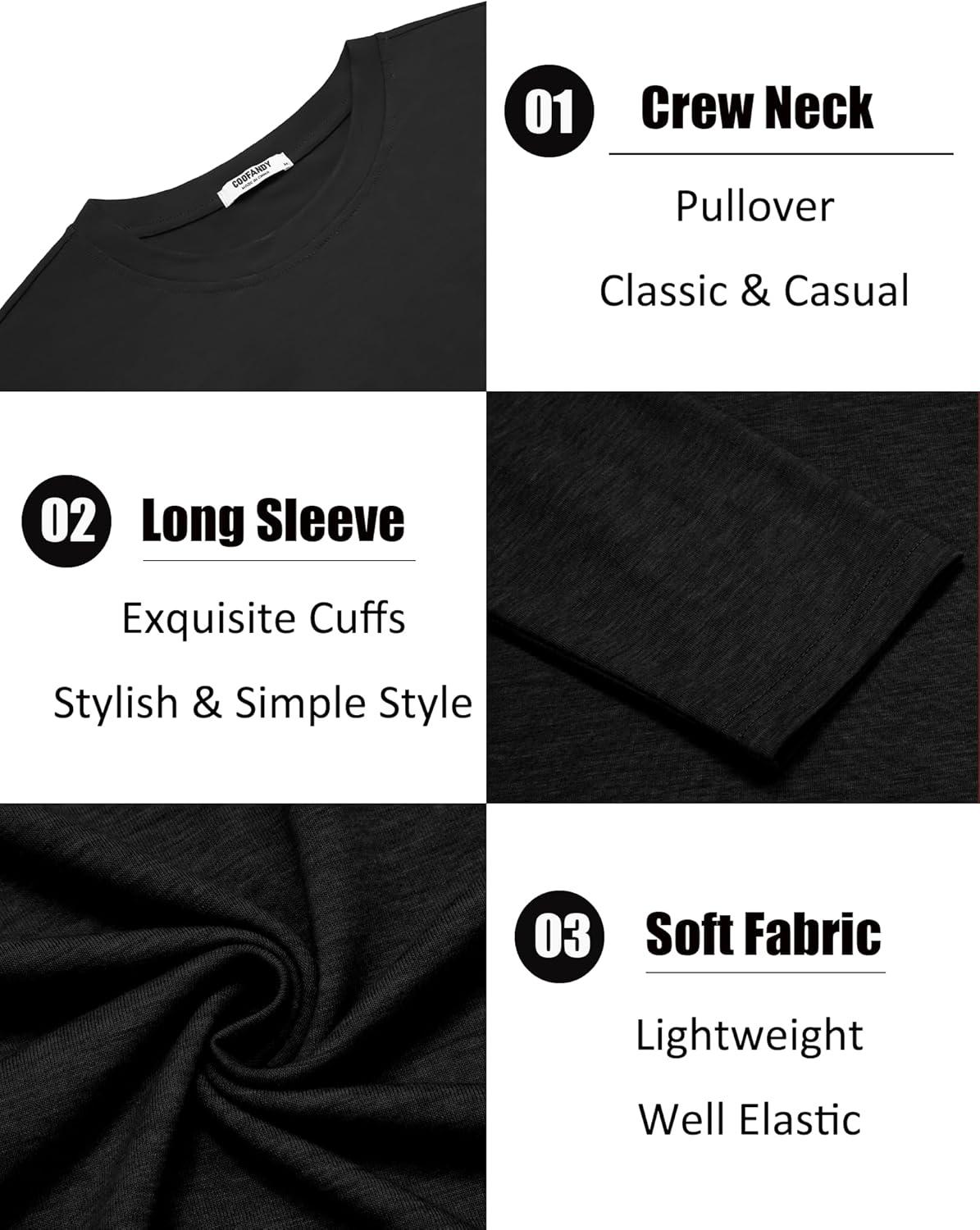 imageCOOFANDY Mens Crew Neck TShirt Long Sleeve Casual Pullover Tees Soft Stretch Basic Tee ShirtsAblack