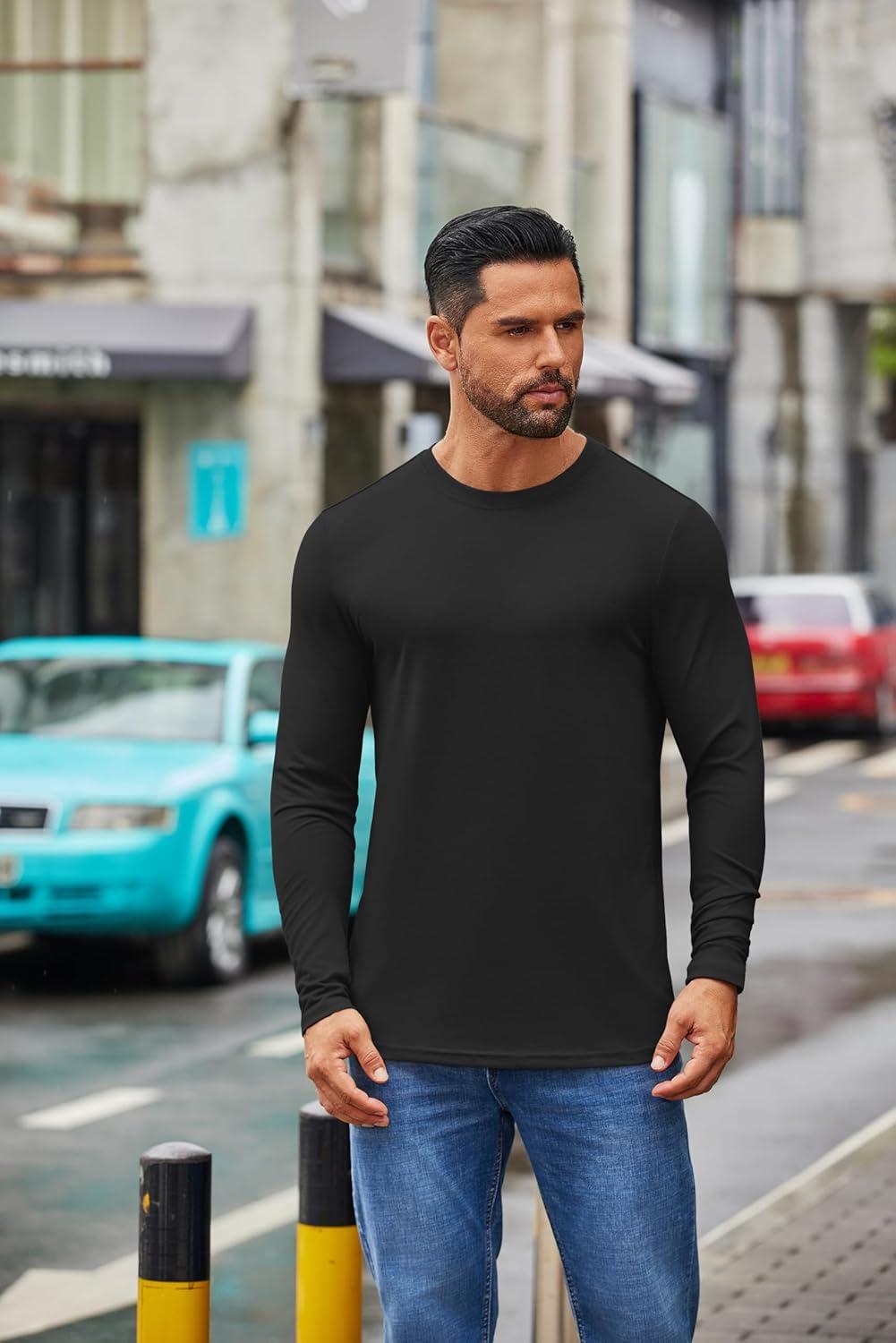 imageCOOFANDY Mens Crew Neck TShirt Long Sleeve Casual Pullover Tees Soft Stretch Basic Tee ShirtsAblack