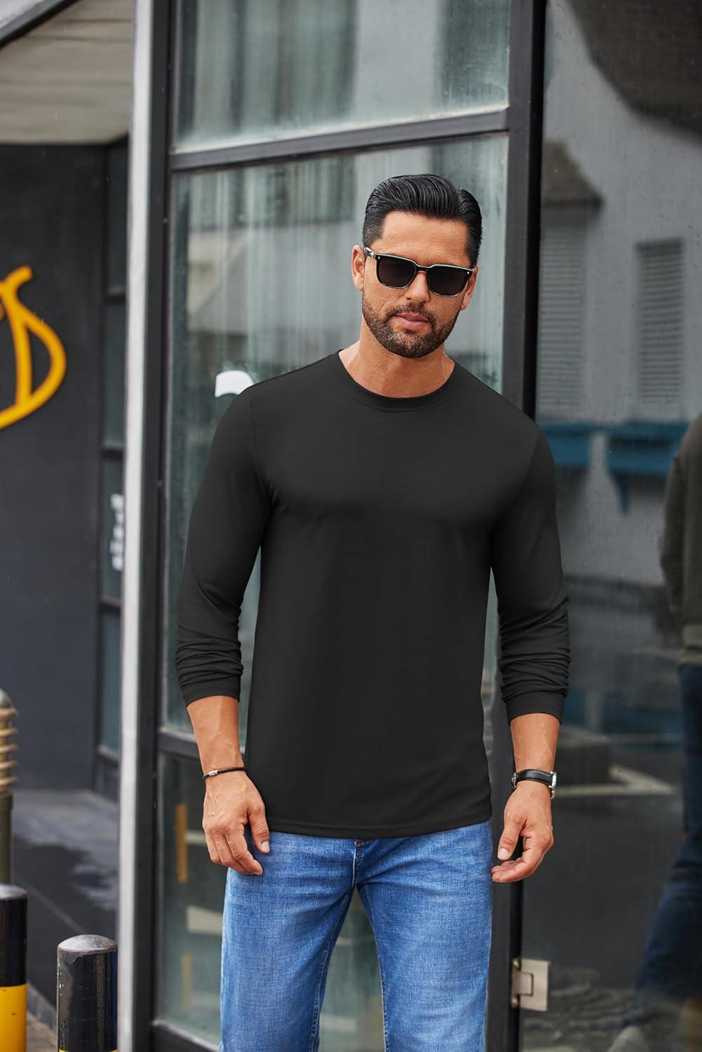 imageCOOFANDY Mens Crew Neck TShirt Long Sleeve Casual Pullover Tees Soft Stretch Basic Tee ShirtsAblack