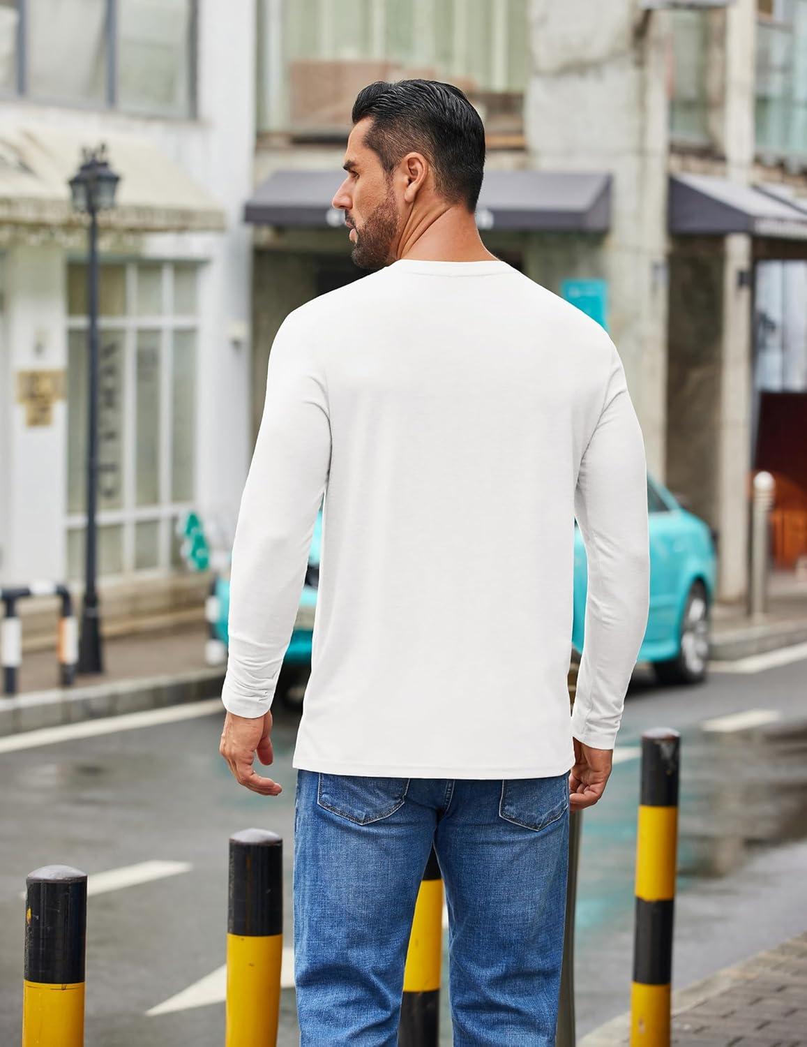 imageCOOFANDY Mens Crew Neck TShirt Long Sleeve Casual Pullover Tees Soft Stretch Basic Tee ShirtsAwhite