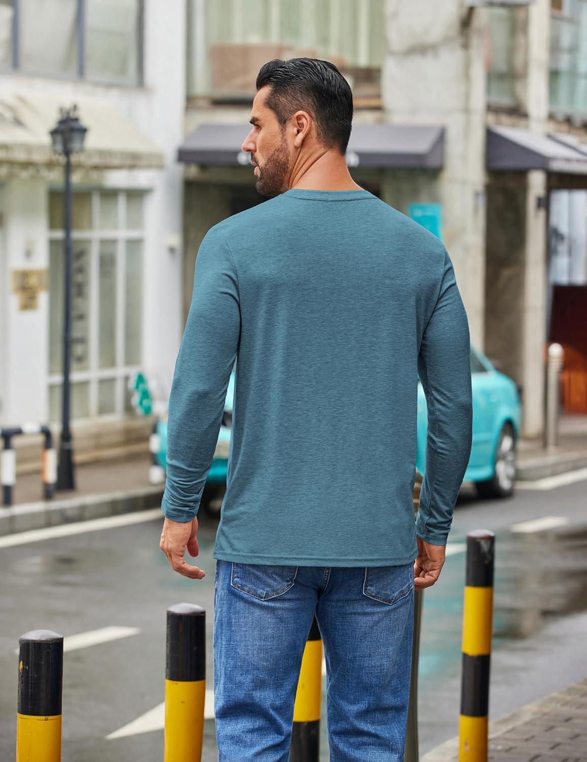 imageCOOFANDY Mens Crew Neck TShirt Long Sleeve Casual Pullover Tees Soft Stretch Basic Tee ShirtsDemin Blue