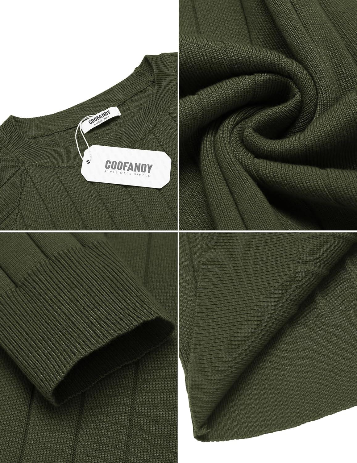 imageCOOFANDY Mens Crewneck Pullover Sweaters Business Casual Long Sleeve Slim Fit Sweater Chunky Cable Knit SweaterArmy Green