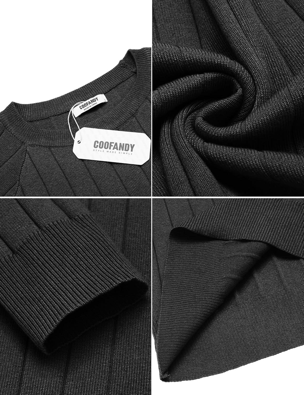 imageCOOFANDY Mens Crewneck Pullover Sweaters Business Casual Long Sleeve Slim Fit Sweater Chunky Cable Knit SweaterDark Gray