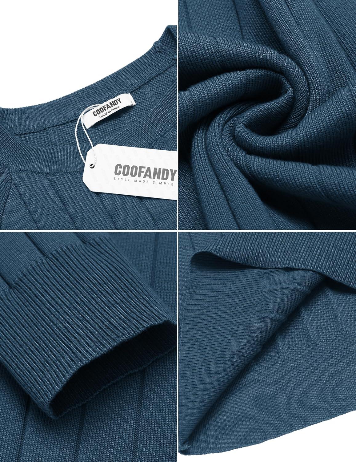 imageCOOFANDY Mens Crewneck Pullover Sweaters Business Casual Long Sleeve Slim Fit Sweater Chunky Cable Knit SweaterNavy Blue