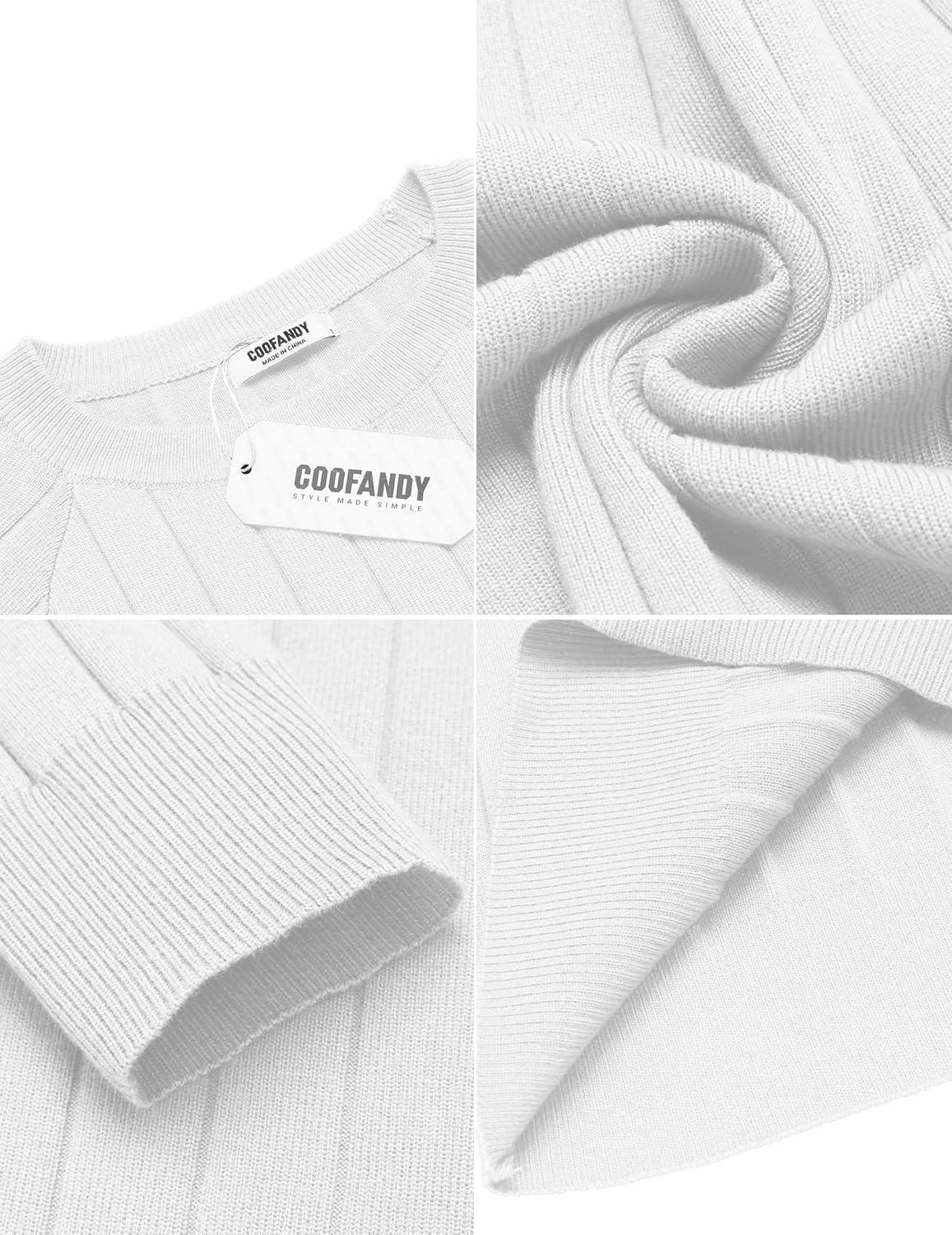 imageCOOFANDY Mens Crewneck Pullover Sweaters Business Casual Long Sleeve Slim Fit Sweater Chunky Cable Knit SweaterWhite