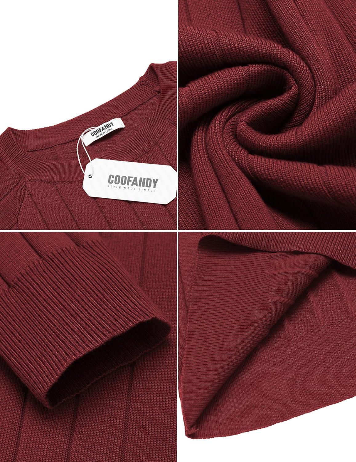 imageCOOFANDY Mens Crewneck Pullover Sweaters Business Casual Long Sleeve Slim Fit Sweater Chunky Cable Knit SweaterWine Red