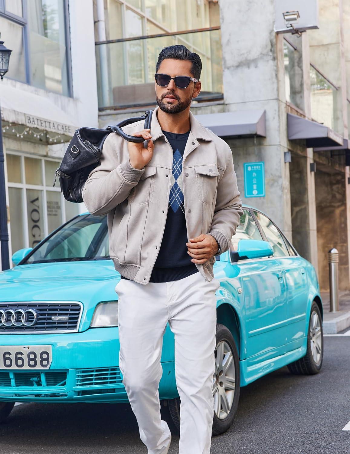 imageCOOFANDY Mens Crewneck Sweater Pullover Knit Sweater Lightweight Sweaters with Ribbing EdgeArgyle Navy Blue