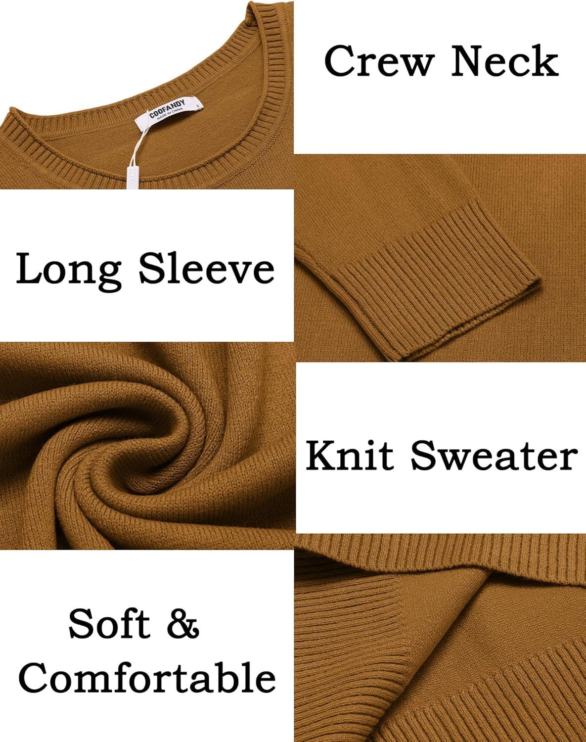 imageCOOFANDY Mens Crewneck Sweater Pullover Knit Sweater Lightweight Sweaters with Ribbing EdgeLight Brown