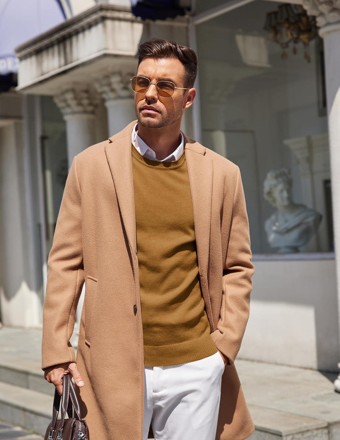 imageCOOFANDY Mens Crewneck Sweater Pullover Knit Sweater Lightweight Sweaters with Ribbing EdgeLight Brown