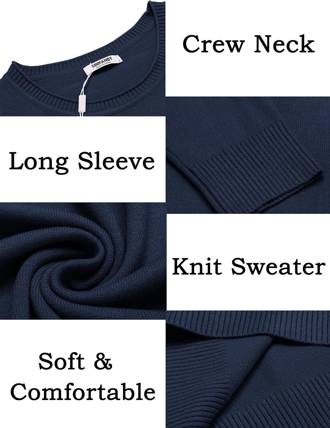 imageCOOFANDY Mens Crewneck Sweater Pullover Knit Sweater Lightweight Sweaters with Ribbing EdgeNavy Blue