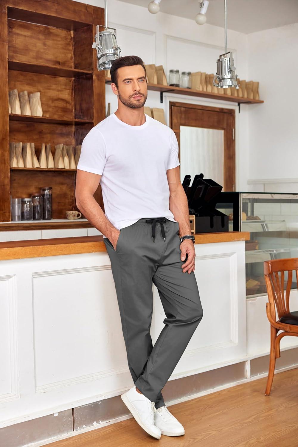 imageCOOFANDY Mens Drawstring Casual Pants Cotton Twill Elastic Waist Chino PantsDark Grey