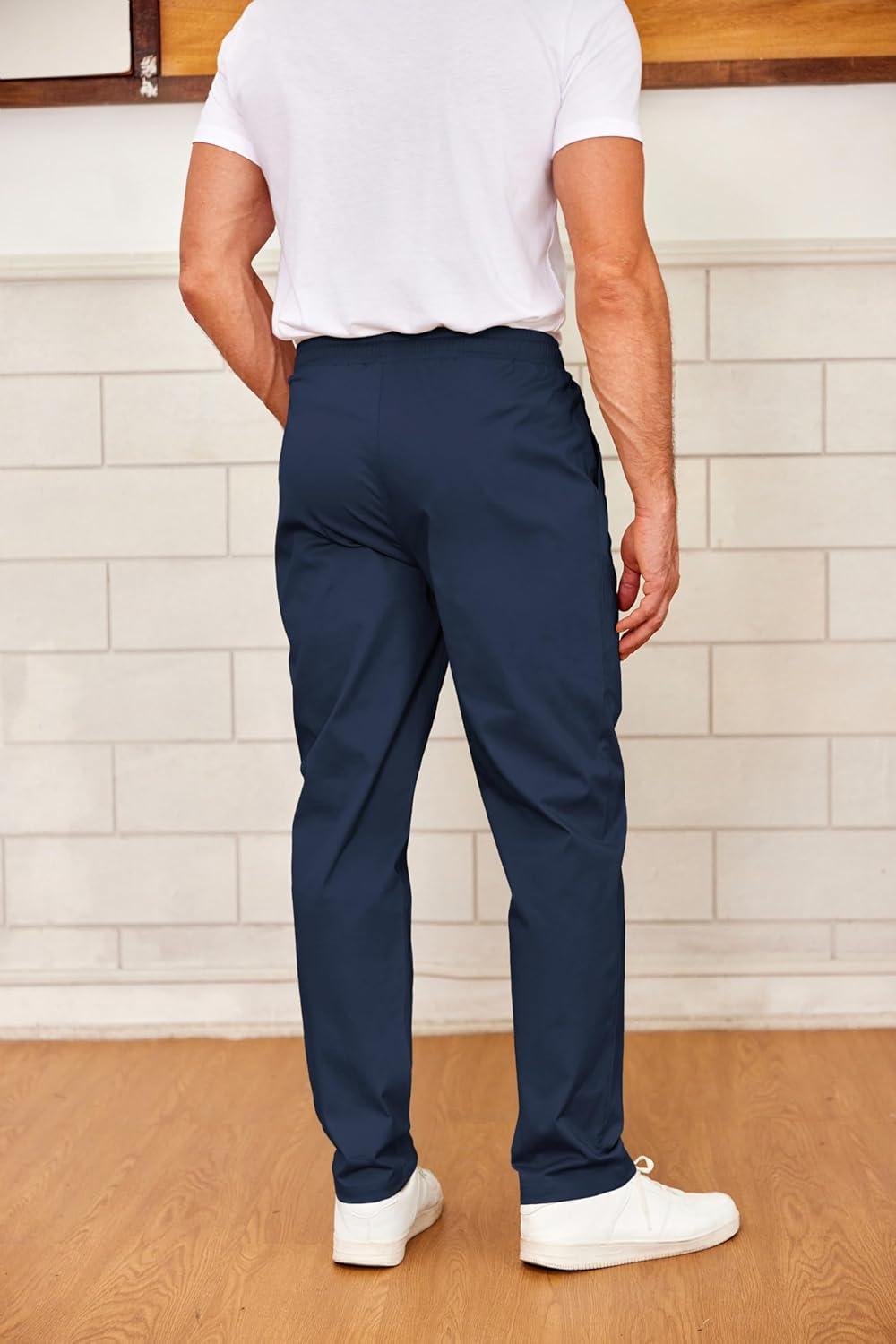 imageCOOFANDY Mens Drawstring Casual Pants Cotton Twill Elastic Waist Chino PantsNavy