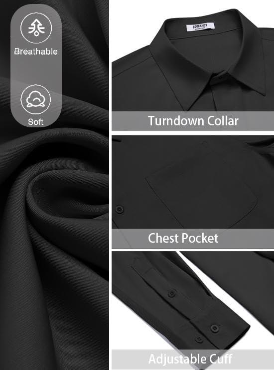 imageCOOFANDY Mens Dress Shirt Solid Long Sleeve Wrinkle Free Formal Shirt Business Button Down Shirts with PocketBlack