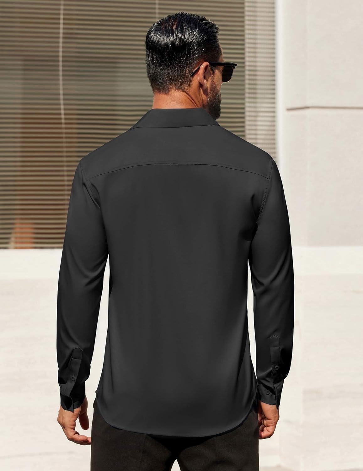 imageCOOFANDY Mens Dress Shirt Solid Long Sleeve Wrinkle Free Formal Shirt Business Button Down Shirts with PocketBlack