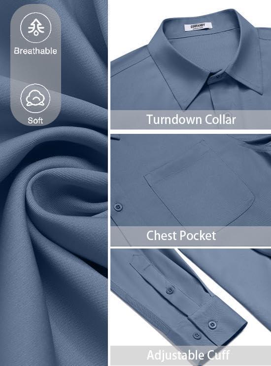 imageCOOFANDY Mens Dress Shirt Solid Long Sleeve Wrinkle Free Formal Shirt Business Button Down Shirts with PocketGrey Blue