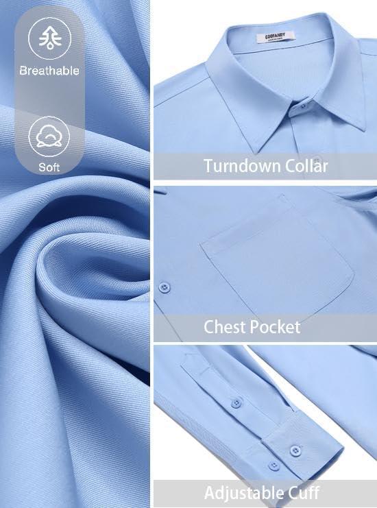 imageCOOFANDY Mens Dress Shirt Solid Long Sleeve Wrinkle Free Formal Shirt Business Button Down Shirts with PocketLight Blue