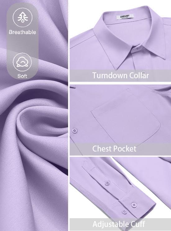 imageCOOFANDY Mens Dress Shirt Solid Long Sleeve Wrinkle Free Formal Shirt Business Button Down Shirts with PocketLight Purple