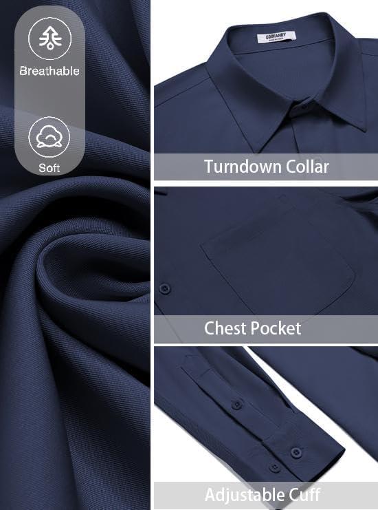 imageCOOFANDY Mens Dress Shirt Solid Long Sleeve Wrinkle Free Formal Shirt Business Button Down Shirts with PocketNavy Blue