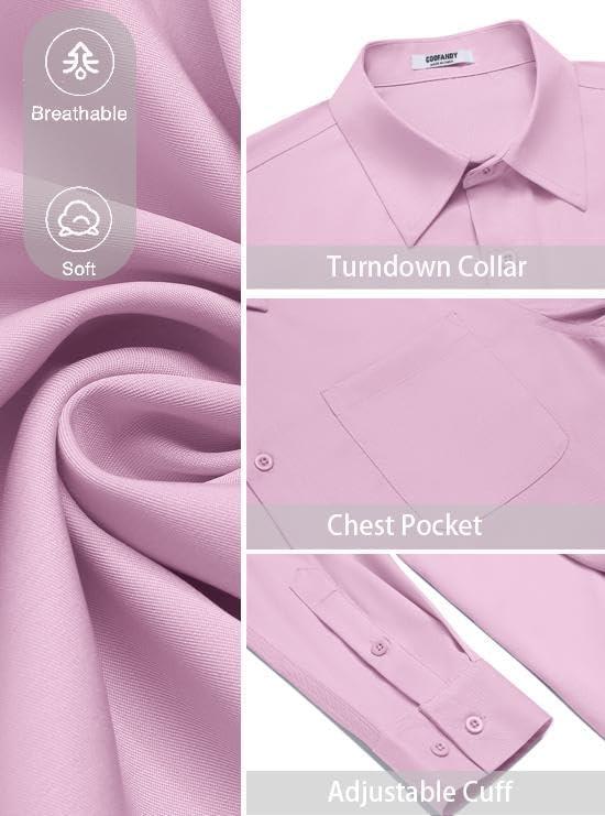 imageCOOFANDY Mens Dress Shirt Solid Long Sleeve Wrinkle Free Formal Shirt Business Button Down Shirts with PocketPink