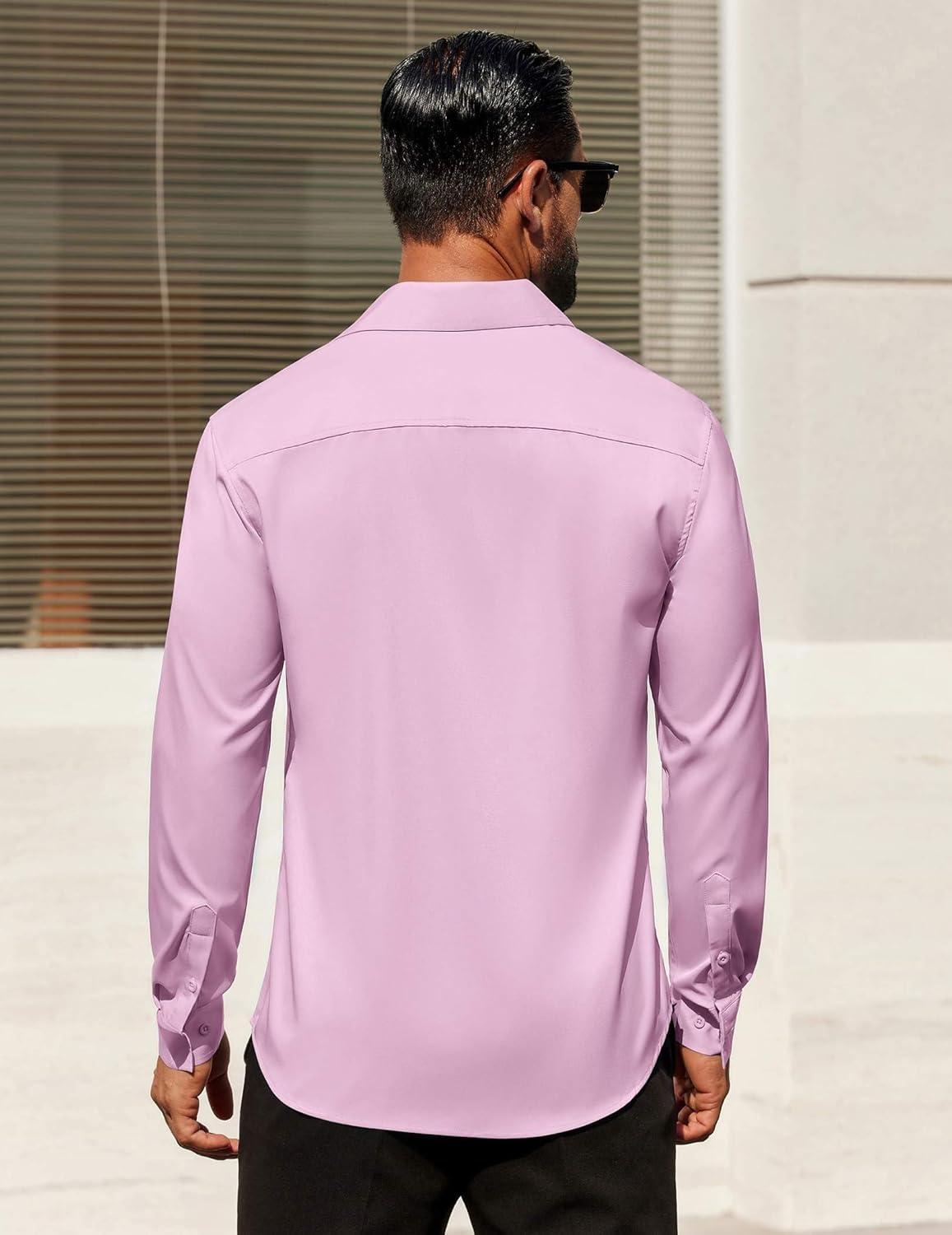 imageCOOFANDY Mens Dress Shirt Solid Long Sleeve Wrinkle Free Formal Shirt Business Button Down Shirts with PocketPink