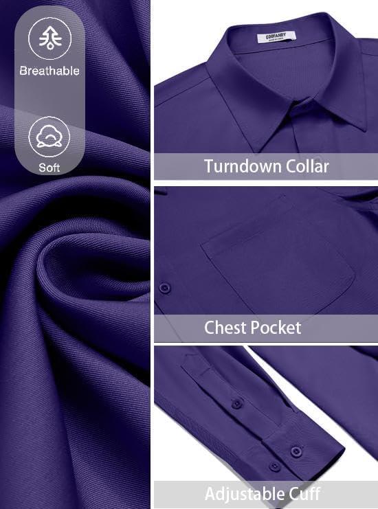 imageCOOFANDY Mens Dress Shirt Solid Long Sleeve Wrinkle Free Formal Shirt Business Button Down Shirts with PocketPurple