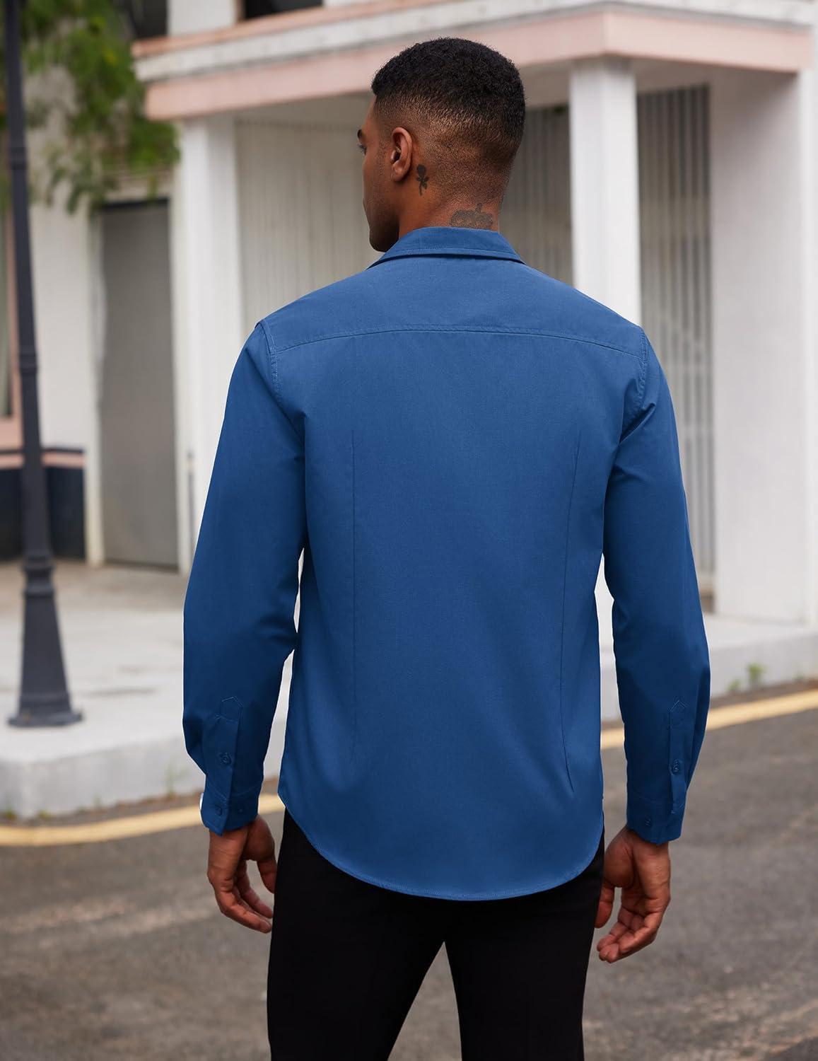 imageCOOFANDY Mens Dress Shirts Long Sleeve Button Down Formal Shirt Regular Fit Solid Business Casual ShirtsDark Blue