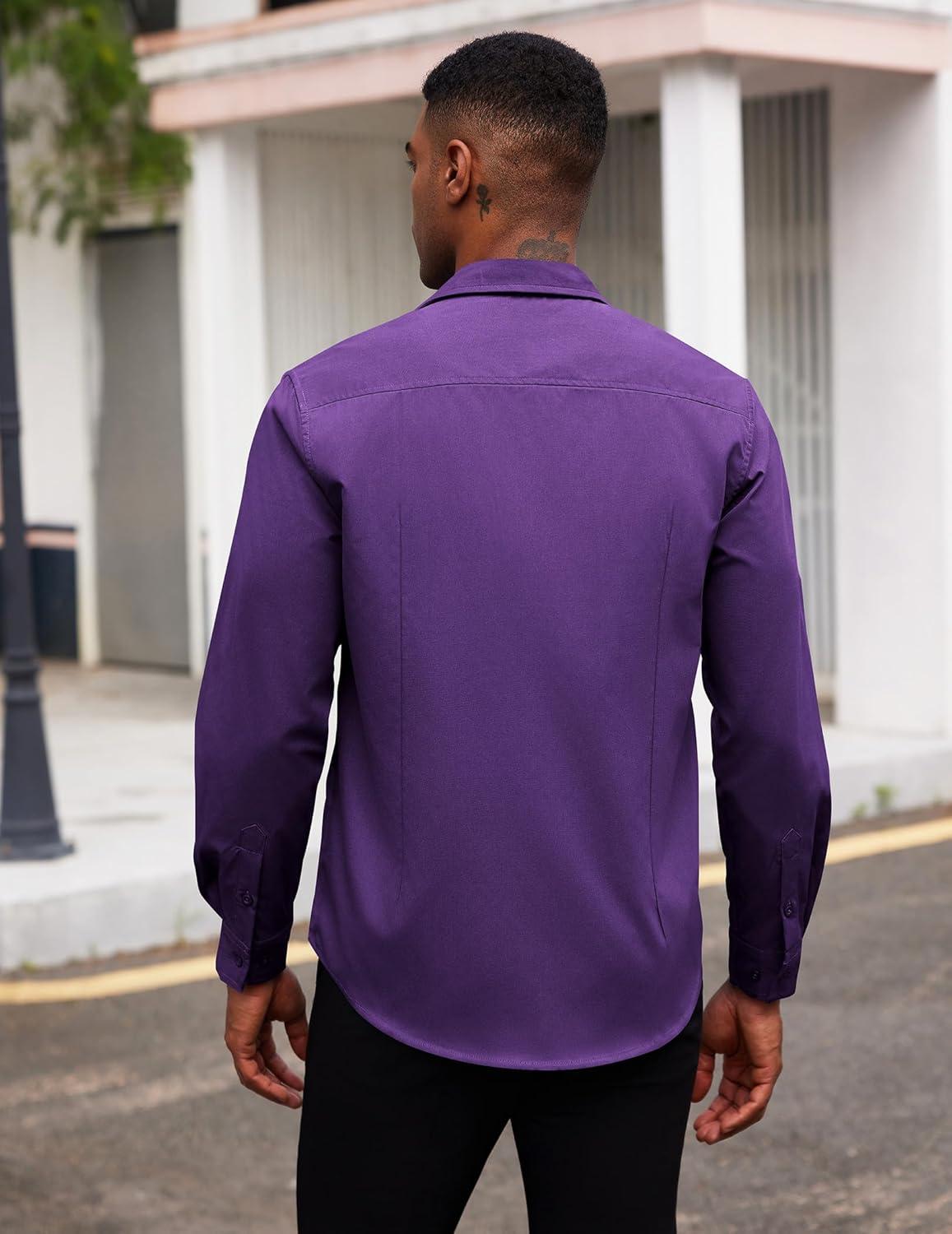 imageCOOFANDY Mens Dress Shirts Long Sleeve Button Down Formal Shirt Regular Fit Solid Business Casual ShirtsDark Purple