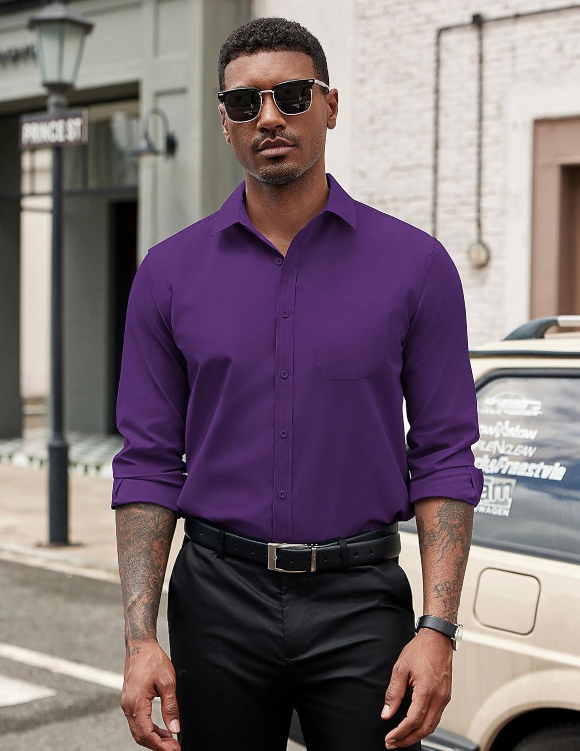 imageCOOFANDY Mens Dress Shirts Long Sleeve Button Down Formal Shirt Regular Fit Solid Business Casual ShirtsDark Purple