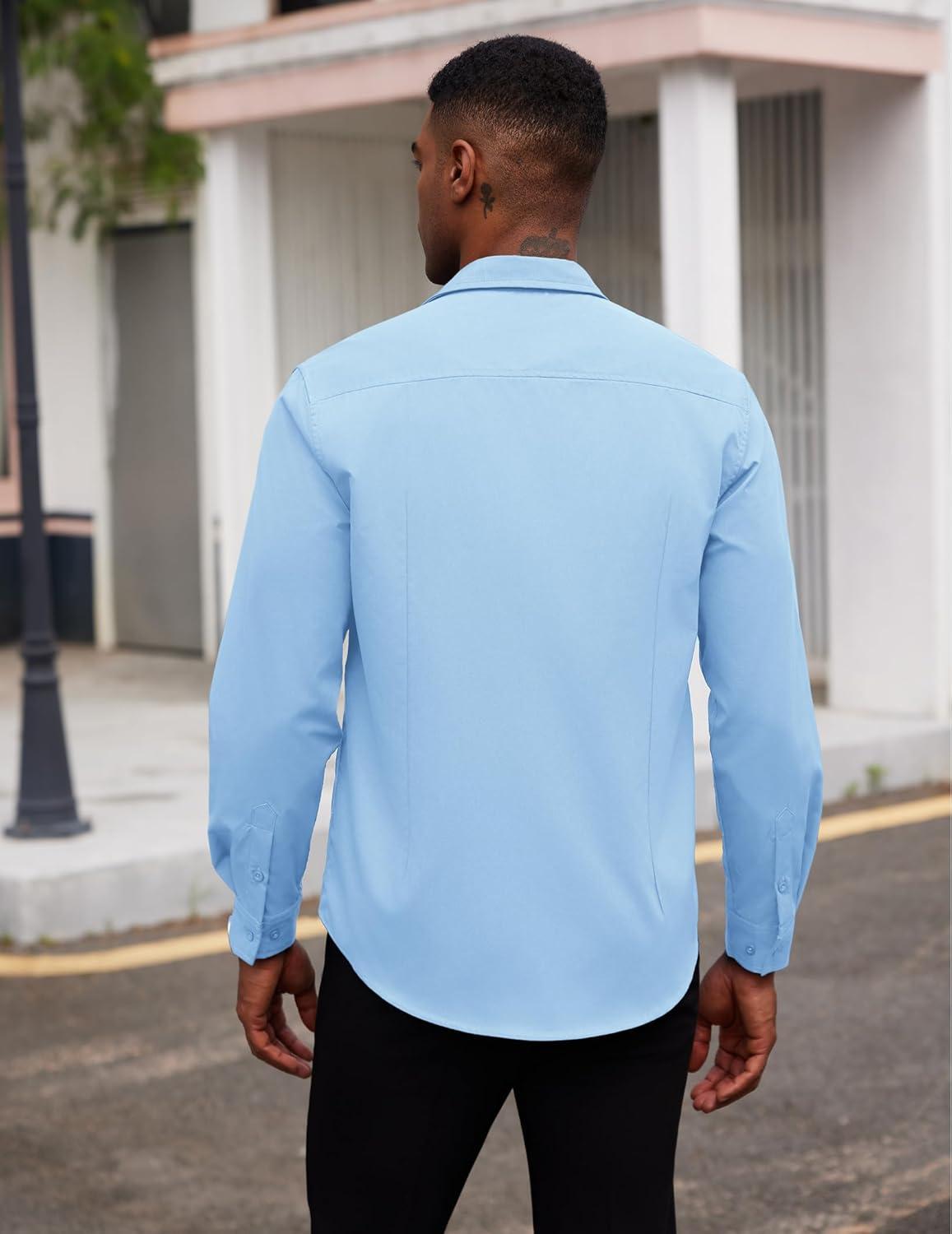 imageCOOFANDY Mens Dress Shirts Long Sleeve Button Down Formal Shirt Regular Fit Solid Business Casual ShirtsLight Blue