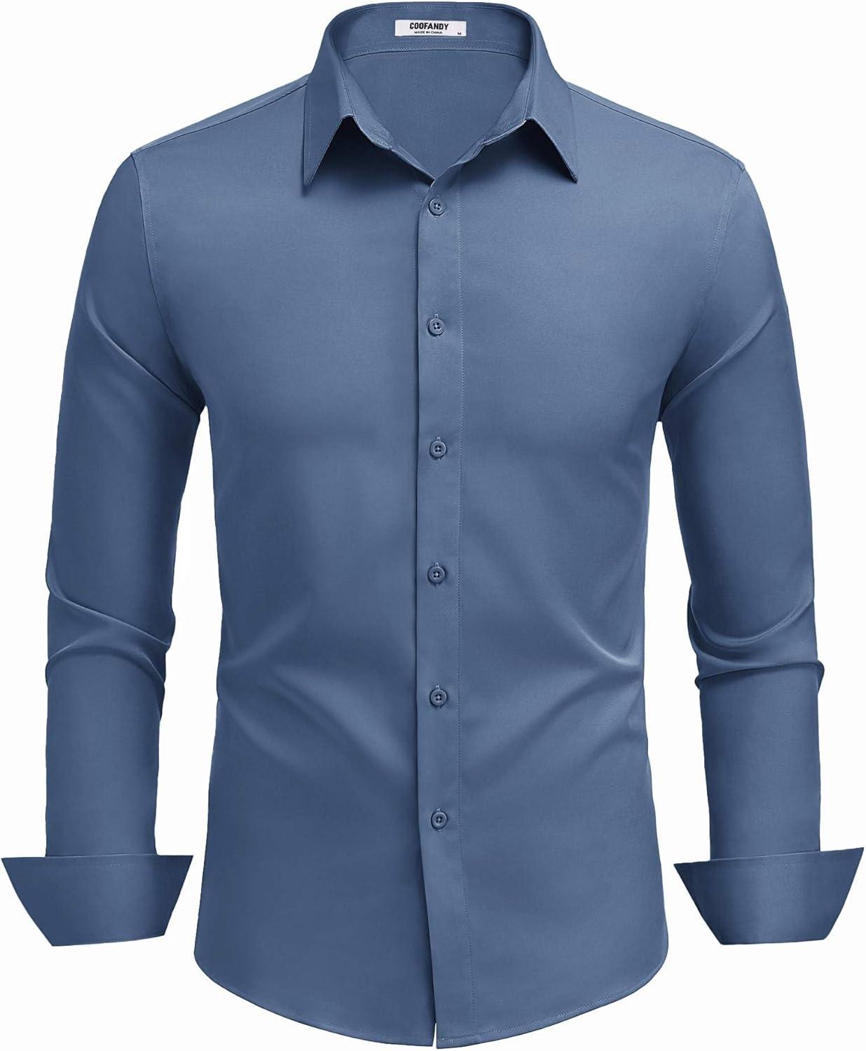 imageCOOFANDY Mens Dress Shirts Long Sleeve Button Down Shirts Regular Fit Business Casual ShirtsBlue