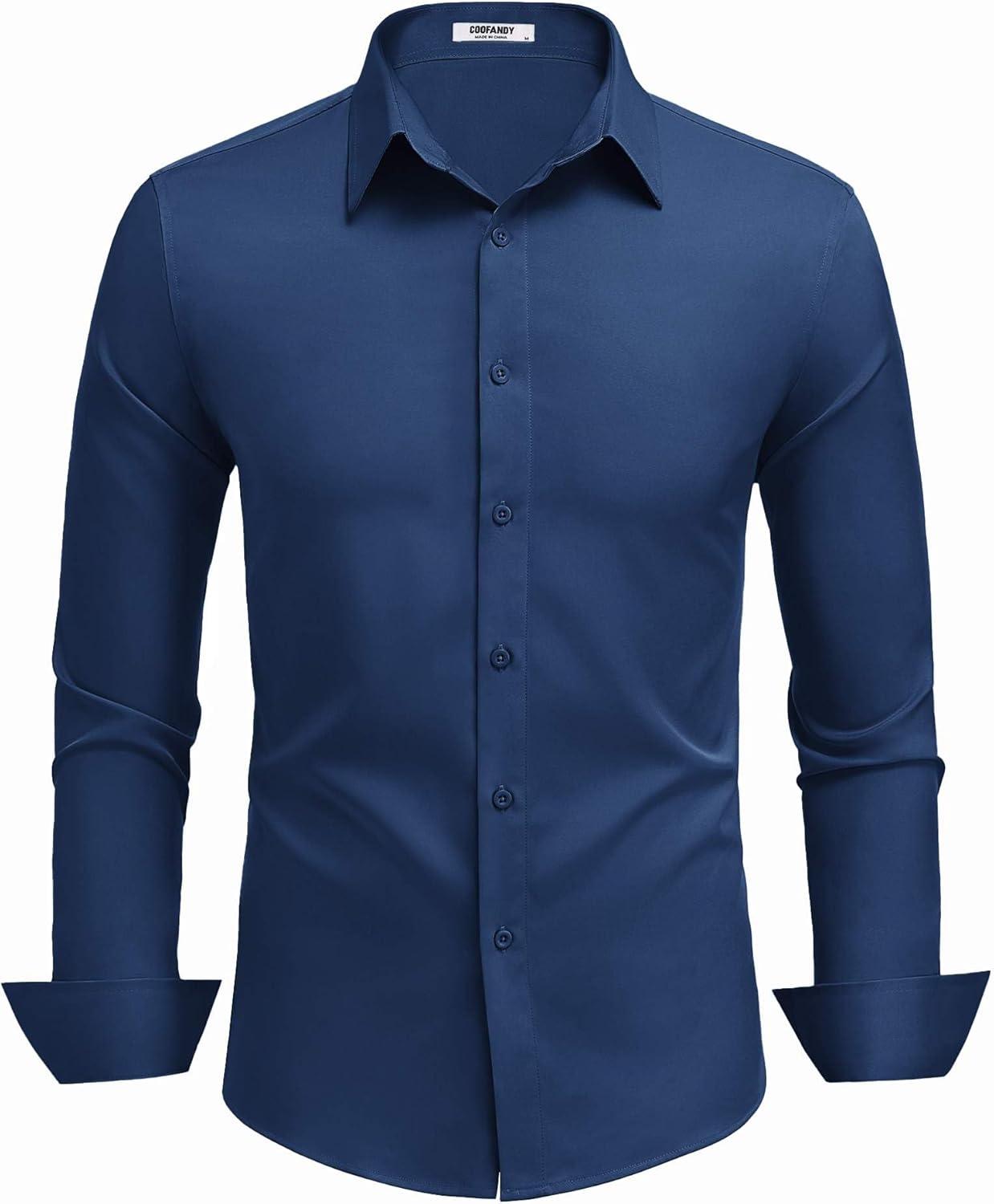 imageCOOFANDY Mens Dress Shirts Long Sleeve Button Down Shirts Regular Fit Business Casual ShirtsDenim Blue
