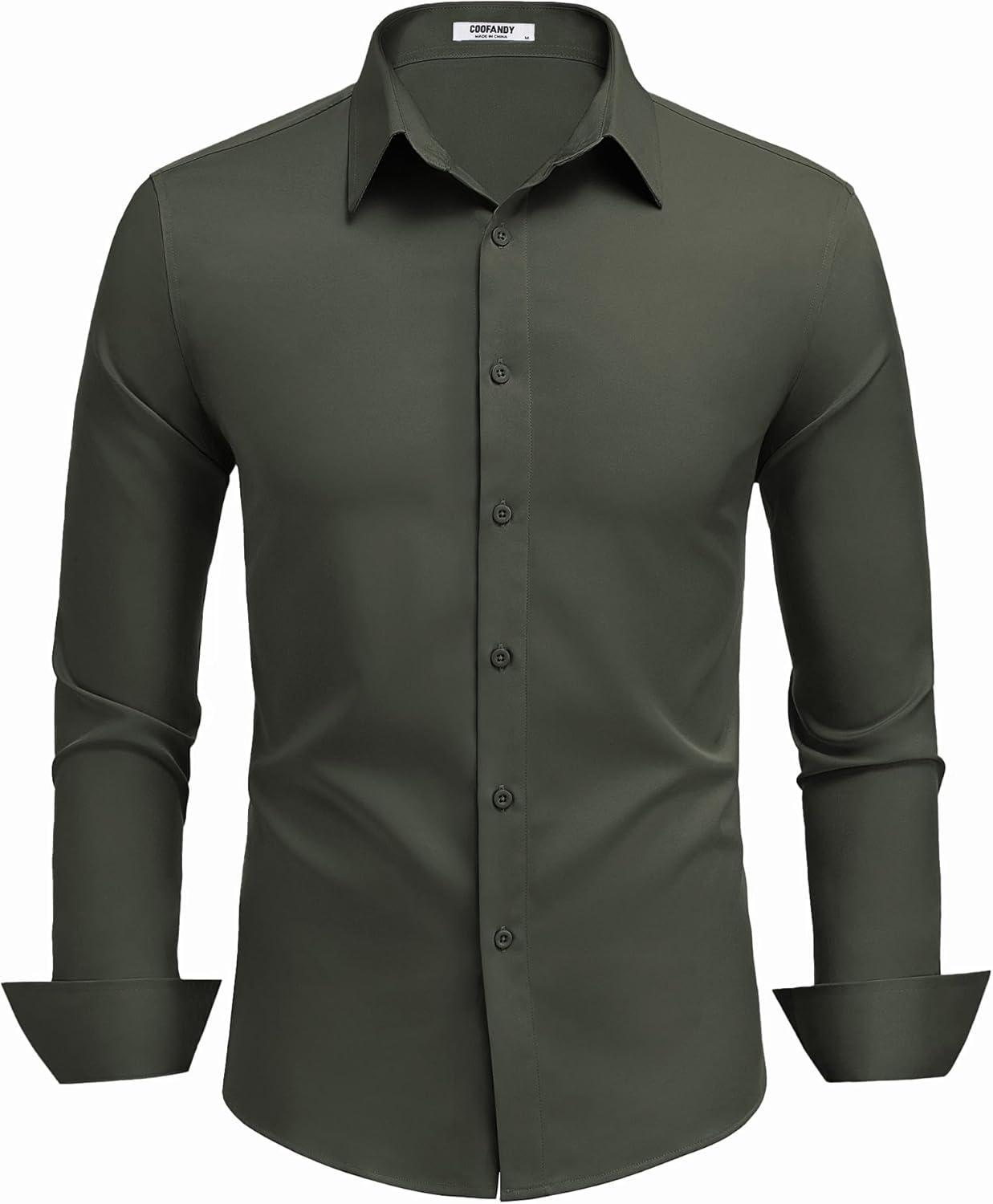 imageCOOFANDY Mens Dress Shirts Long Sleeve Button Down Shirts Regular Fit Business Casual ShirtsOlive Green