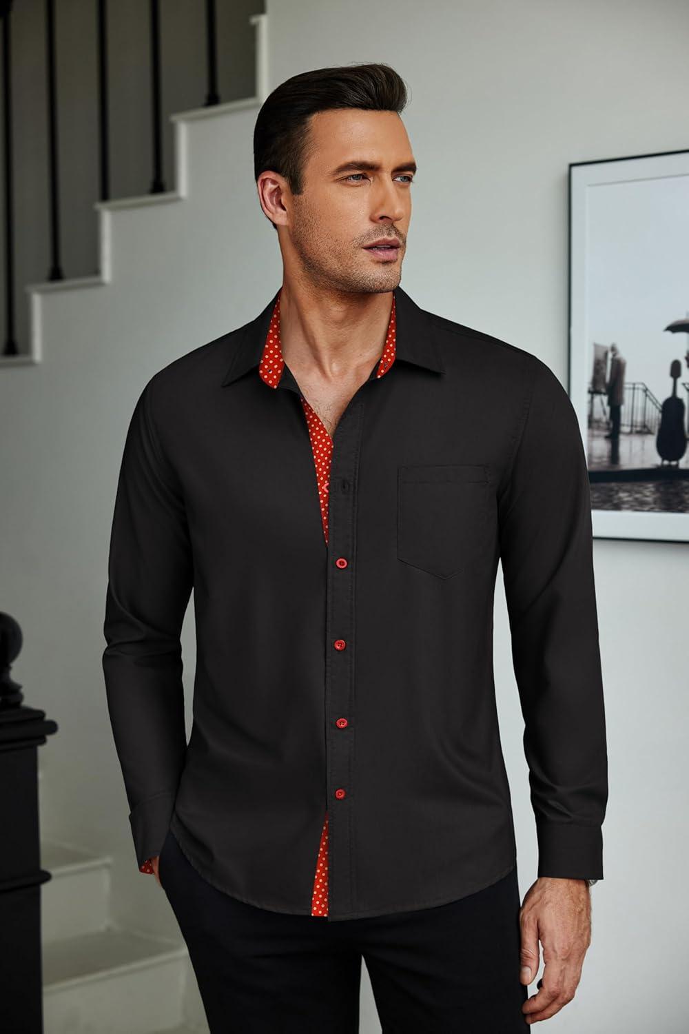 imageCOOFANDY Mens Dress Shirts Long Sleeve Button Down Shirts Untucked WrinkleFree Business Casual ShirtsBlack