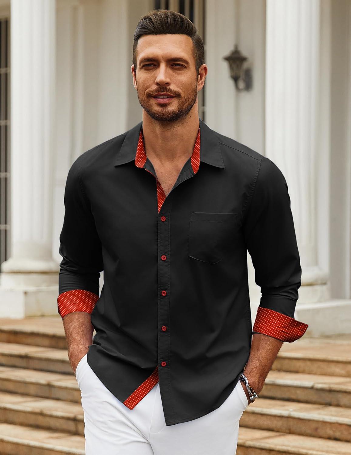 imageCOOFANDY Mens Dress Shirts Long Sleeve Button Down Shirts Untucked WrinkleFree Business Casual ShirtsBlack