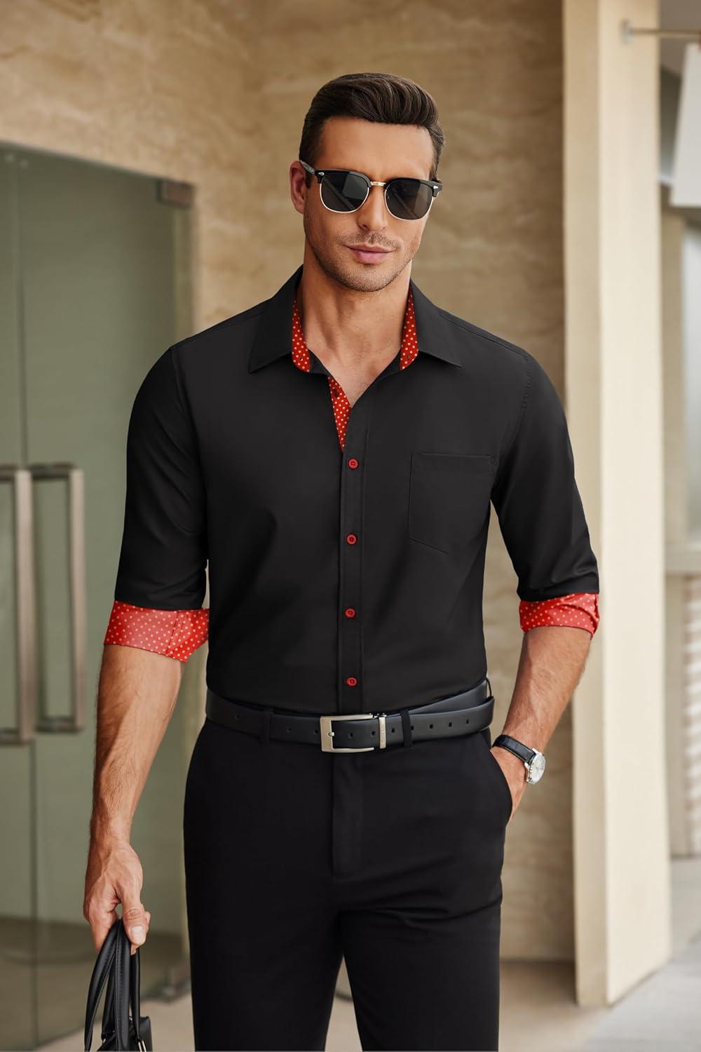 imageCOOFANDY Mens Dress Shirts Long Sleeve Button Down Shirts Untucked WrinkleFree Business Casual ShirtsBlack