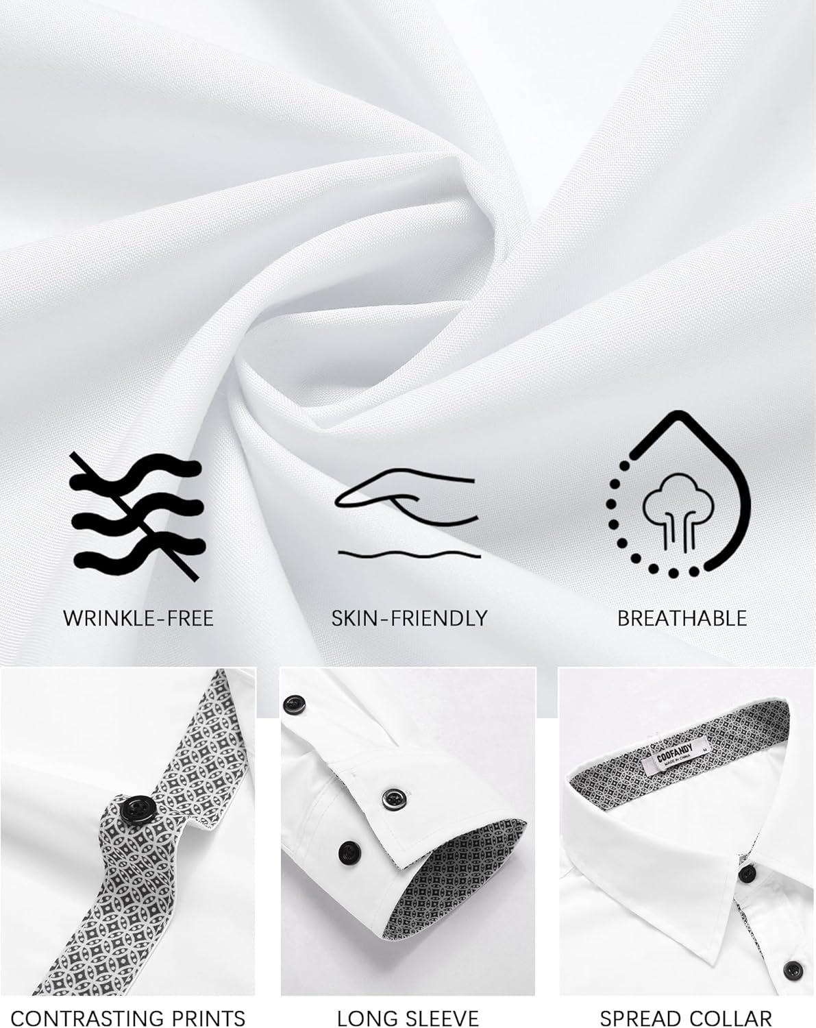 imageCOOFANDY Mens Dress Shirts Long Sleeve Button Down Shirts Untucked WrinkleFree Business Casual ShirtsWhite