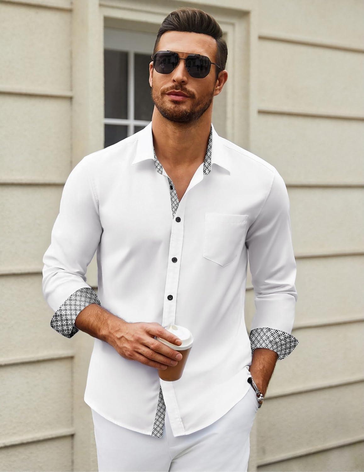 imageCOOFANDY Mens Dress Shirts Long Sleeve Button Down Shirts Untucked WrinkleFree Business Casual ShirtsWhite