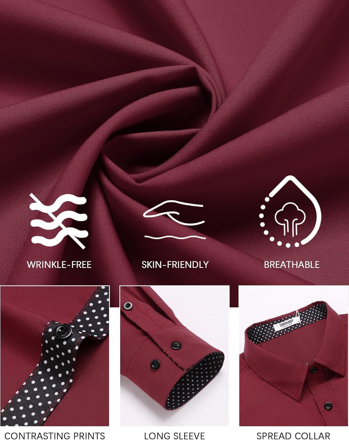 imageCOOFANDY Mens Dress Shirts Long Sleeve Button Down Shirts Untucked WrinkleFree Business Casual ShirtsWine Red