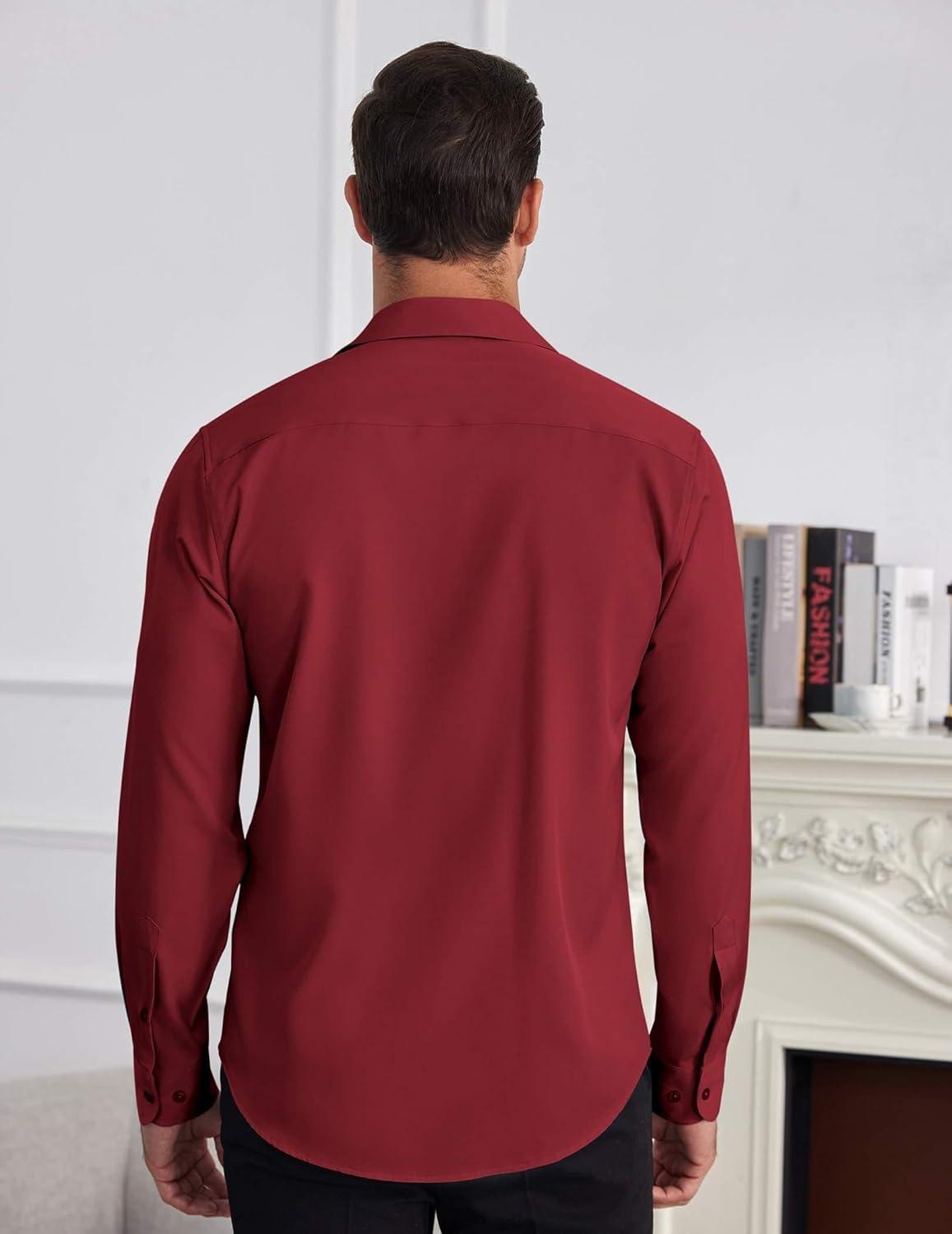 imageCOOFANDY Mens Dress Shirts Wrinkle Free Long Sleeve Button Down Shirt Formal Business ShirtsWine Red