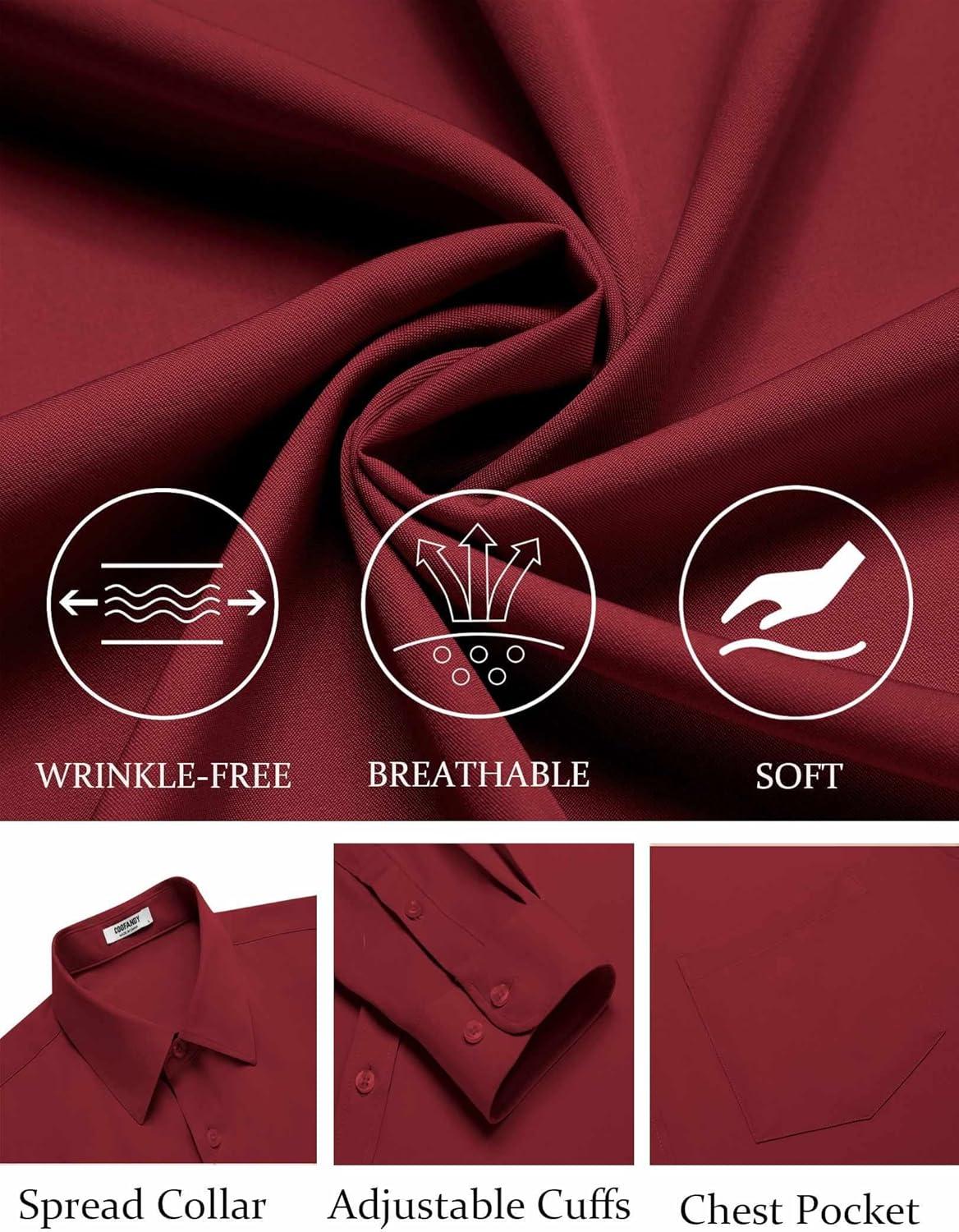 imageCOOFANDY Mens Dress Shirts Wrinkle Free Long Sleeve Button Down Shirt Formal Business ShirtsWine Red