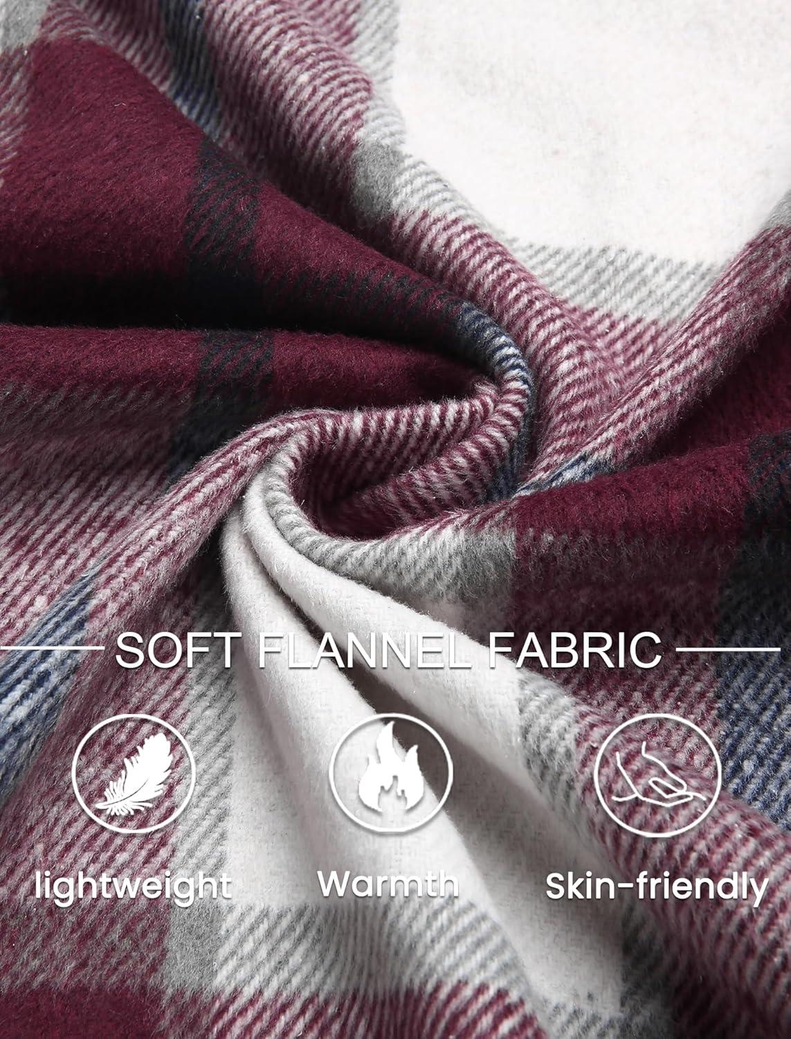 imageCOOFANDY Mens Flannel Jacket Plaid Shirt Jackets Fleece Shacket Long Sleeve Button Down Fall Thick Warm OutwearWine Red Block