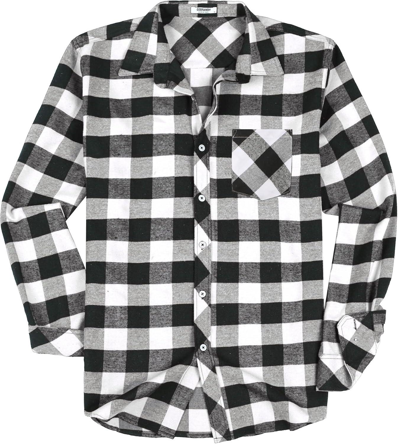 imageCOOFANDY Mens Flannel Plaid Shirts Long Sleeve Button Down Shirts Casual Fall Shirt JacketBlackwhite