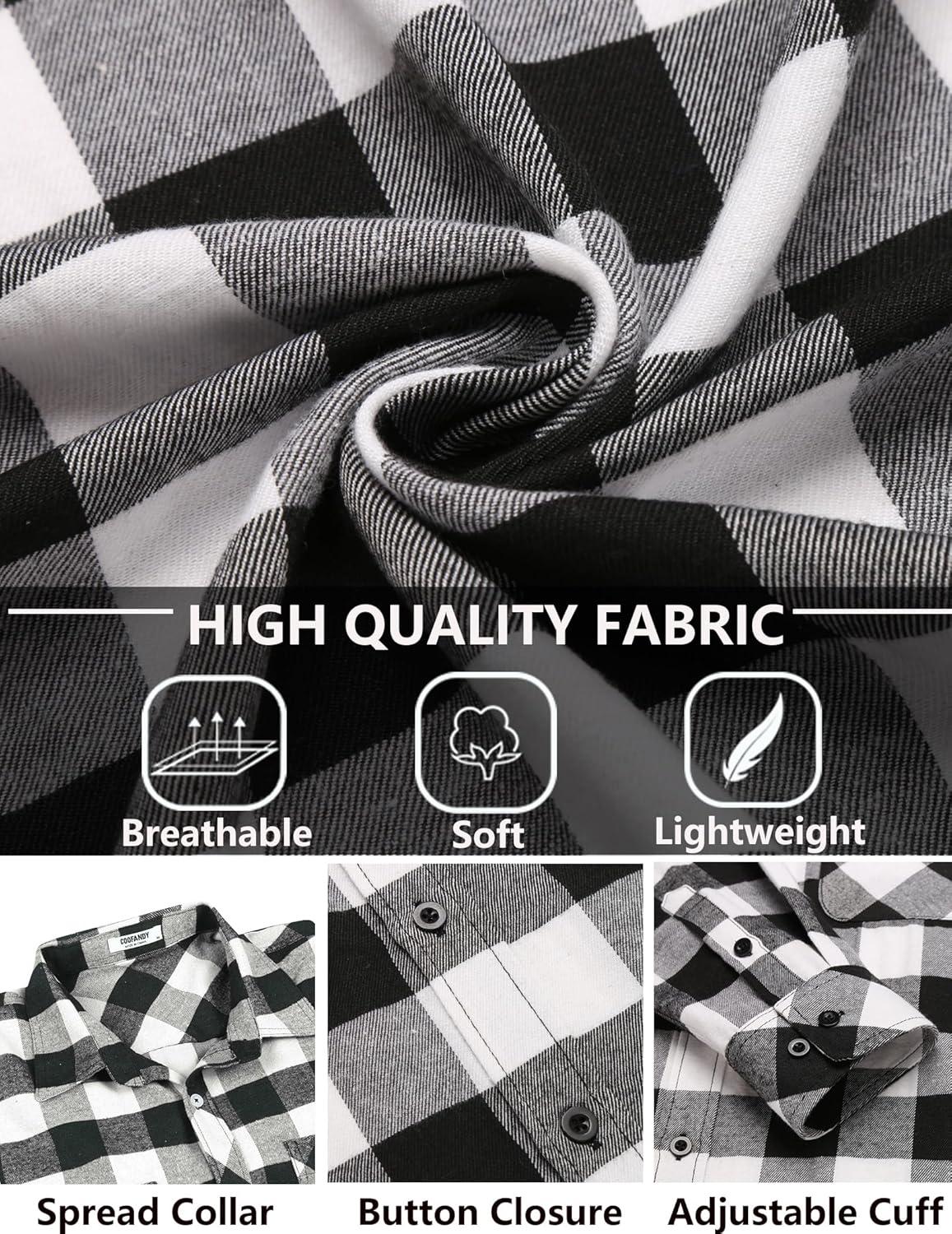 imageCOOFANDY Mens Flannel Plaid Shirts Long Sleeve Button Down Shirts Casual Fall Shirt JacketBlackwhite