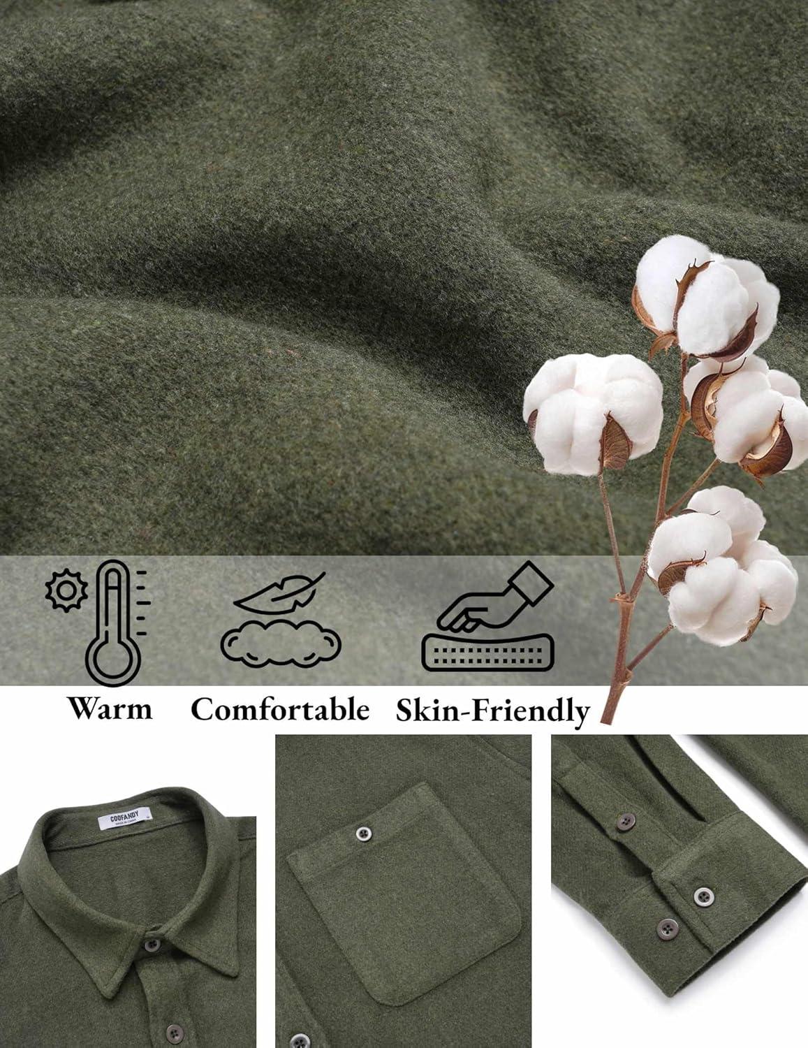 imageCOOFANDY Mens Flannel Shirts Long Sleeve Casual Cotton Plaid Button Down Shirt Jacket with PocketsArmy Green