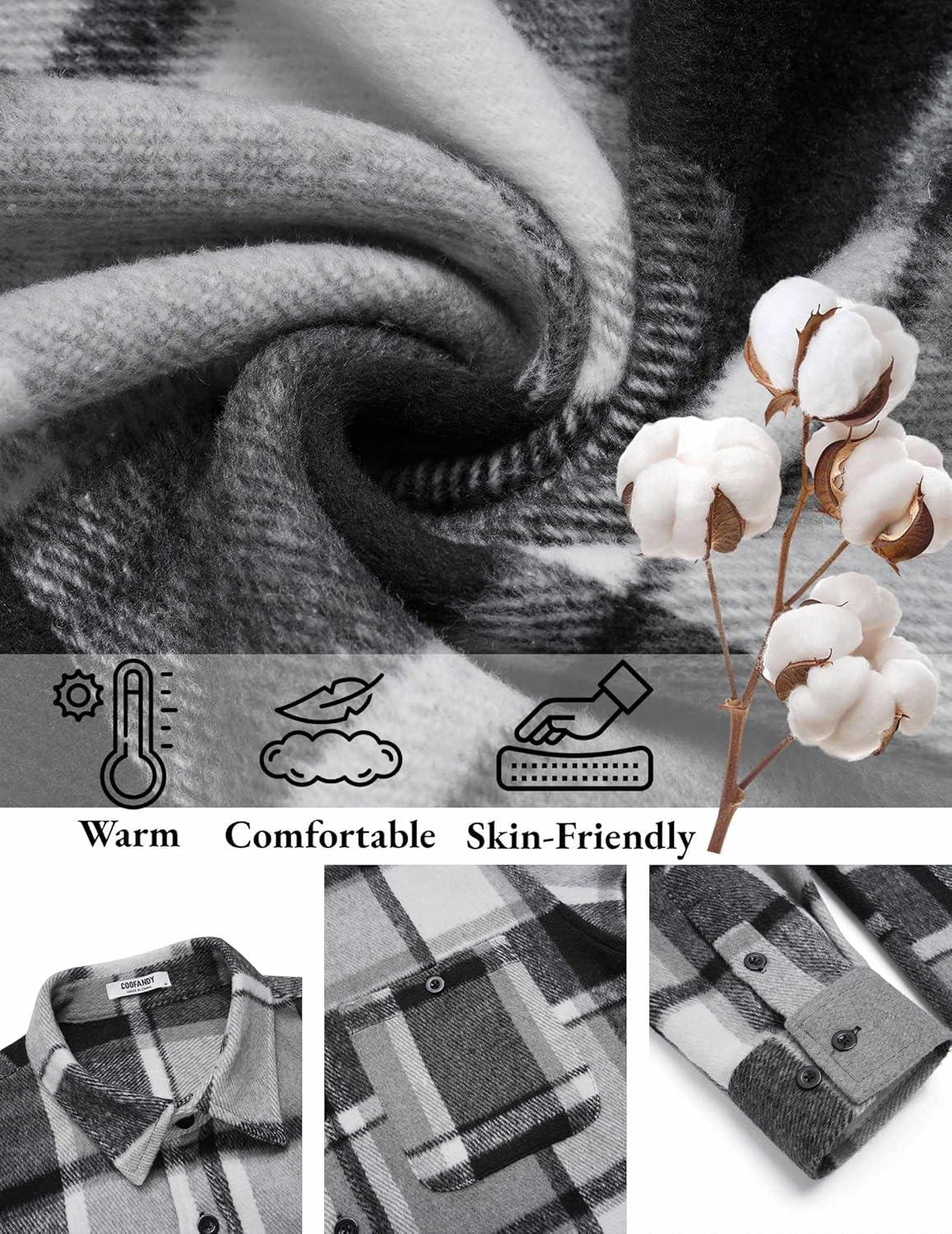 imageCOOFANDY Mens Flannel Shirts Long Sleeve Casual Cotton Plaid Button Down Shirt Jacket with PocketsBlack