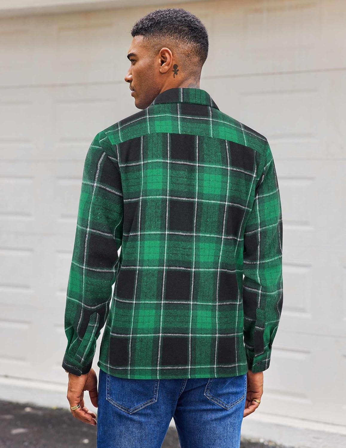 imageCOOFANDY Mens Flannel Shirts Long Sleeve Casual Cotton Plaid Button Down Shirt Jacket with PocketsGreenblack Plaid