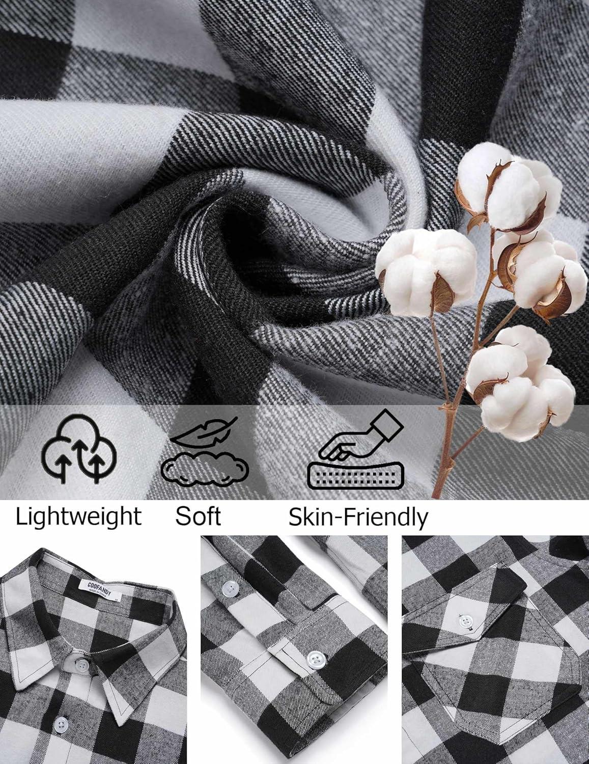 imageCOOFANDY Mens Flannel Shirts Long Sleeve Casual Plaid Button Down Shirt Cotton Shirt Cowboy Work Shirts with PocketsBlack