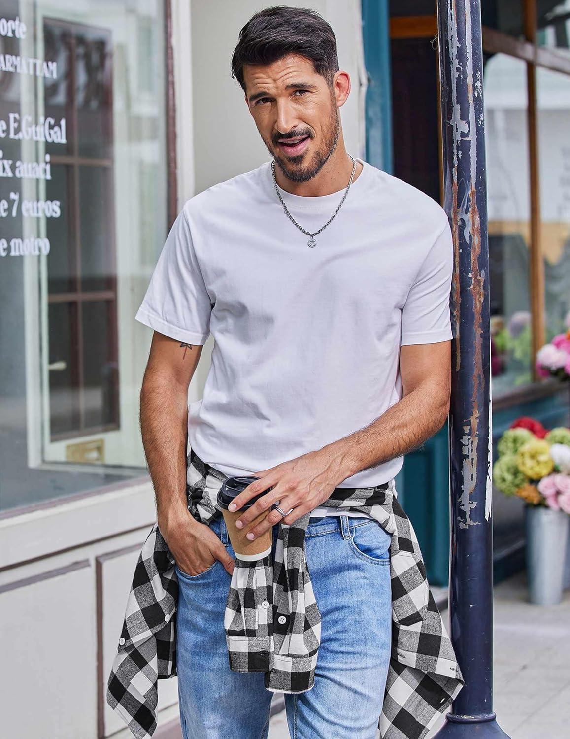 imageCOOFANDY Mens Flannel Shirts Long Sleeve Casual Plaid Button Down Shirt Cotton Shirt Cowboy Work Shirts with PocketsBlack