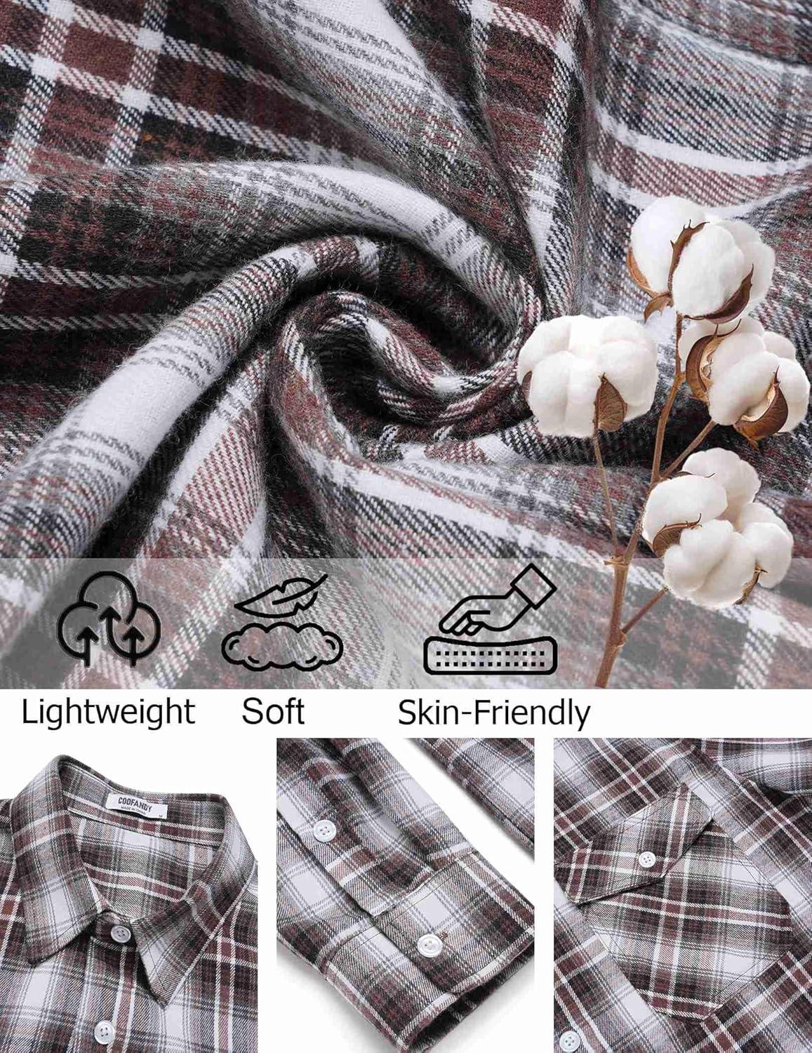 imageCOOFANDY Mens Flannel Shirts Long Sleeve Casual Plaid Button Down Shirt Cotton Shirt Cowboy Work Shirts with PocketsBlackbrown