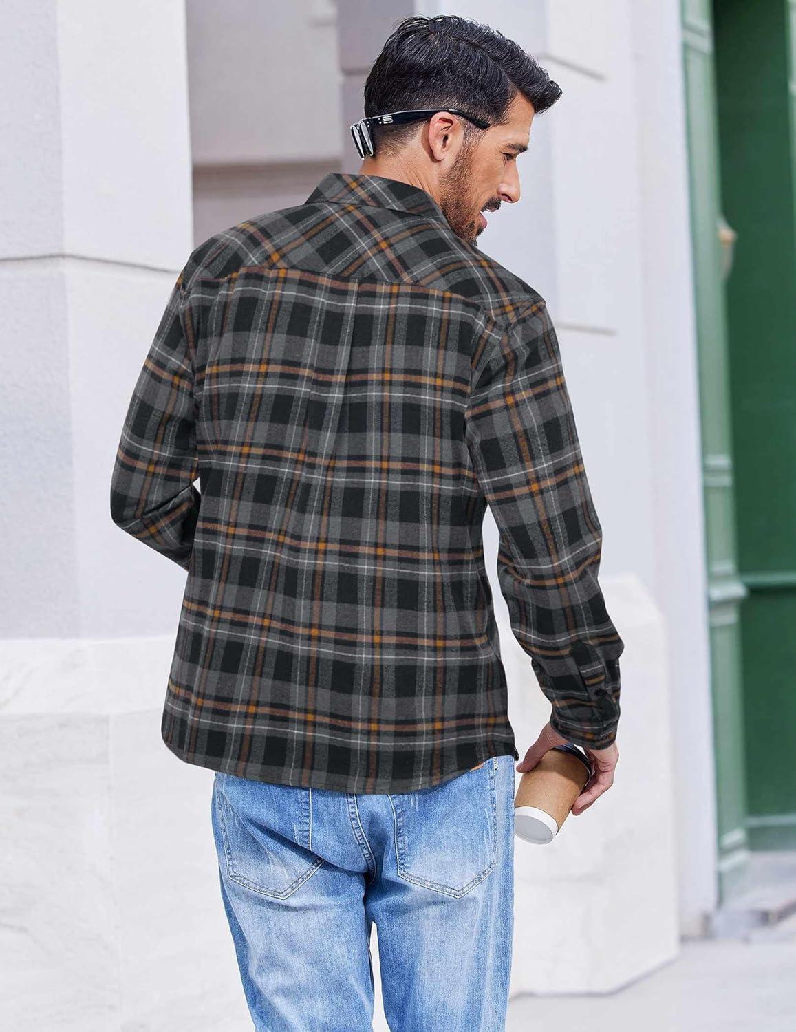 imageCOOFANDY Mens Flannel Shirts Long Sleeve Casual Plaid Button Down Shirt Cotton Shirt Cowboy Work Shirts with PocketsBlackgrey